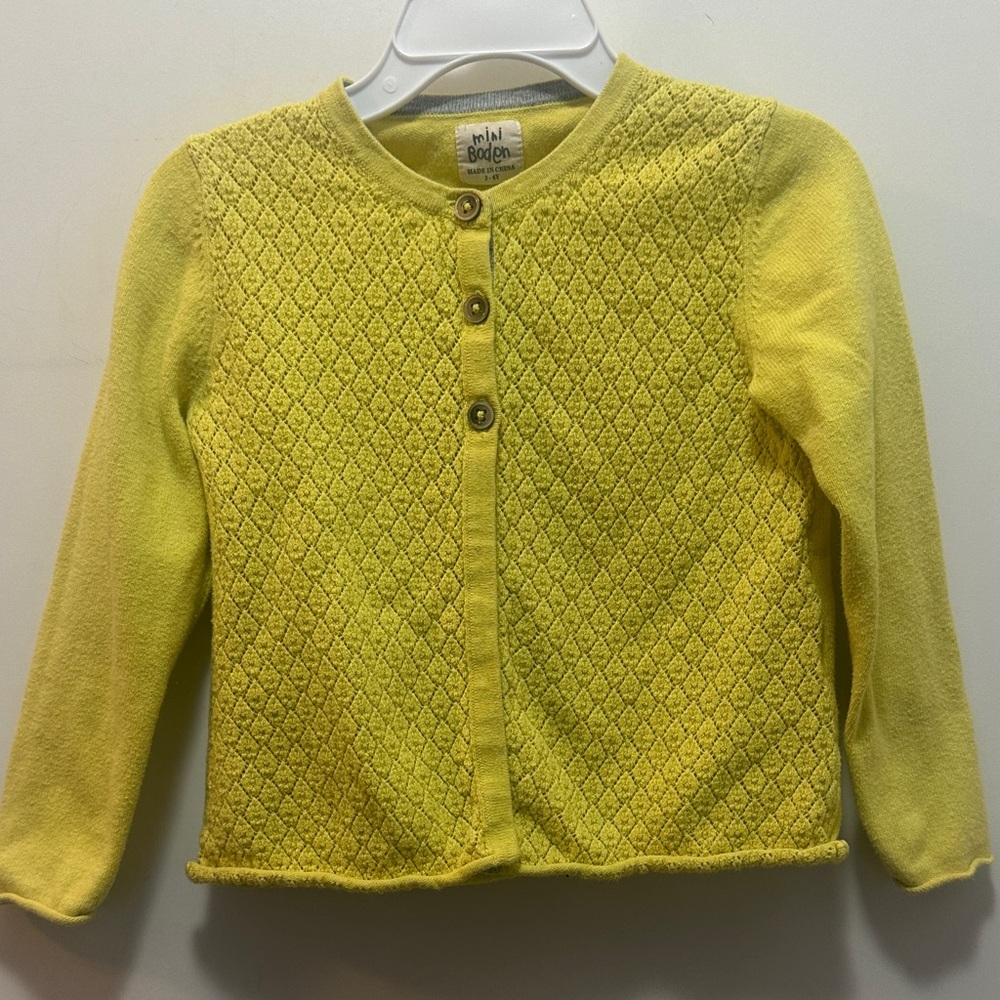Mini Boden Sweet Little Yellow Cardigan Sweater With Buttons Size 3-4